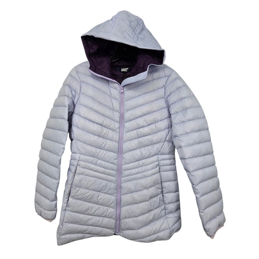 Lands End Wanderweight Ultralight Packable Down Jacket Womens S Purple Coat Hood